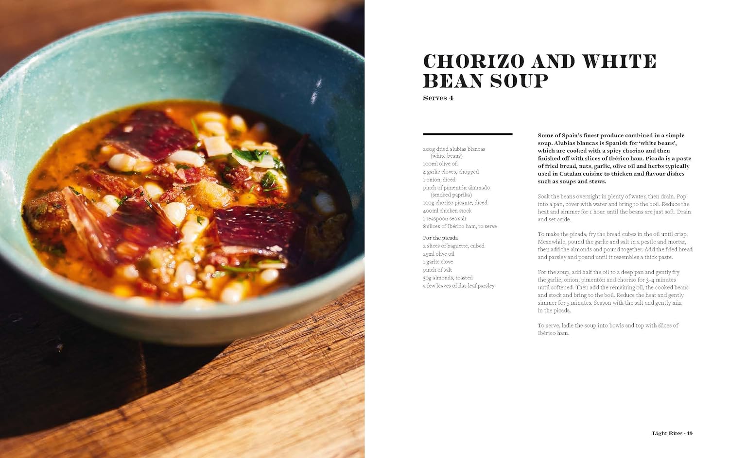 Interior page from James Martin's Spanish Adventure showing a Spanish recipe with photography