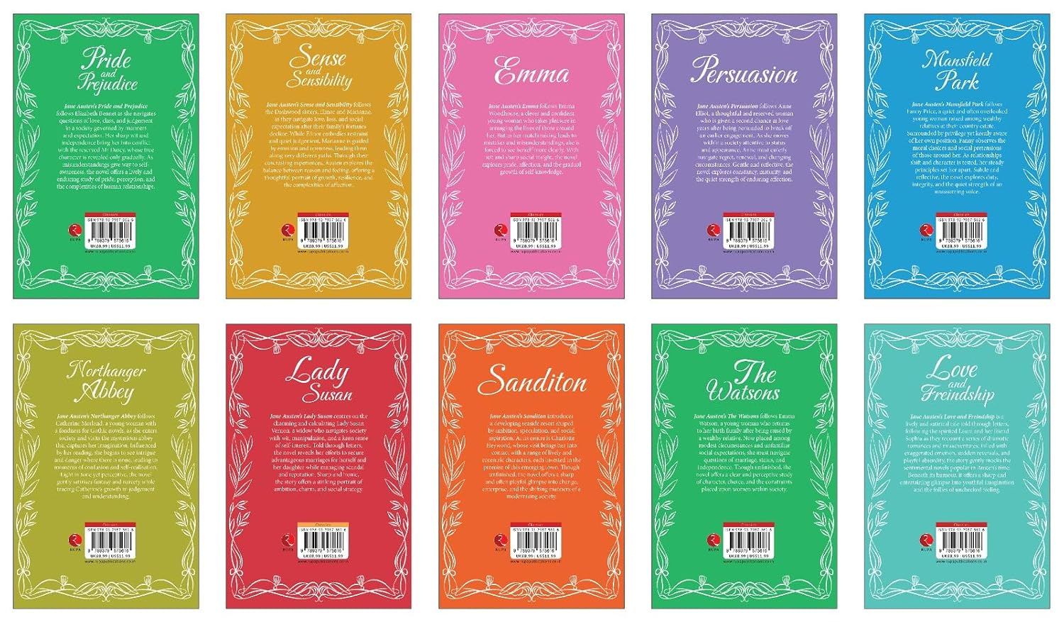 Close up of Jane Austen paperback collection covers including Lady Susan and Sanditon