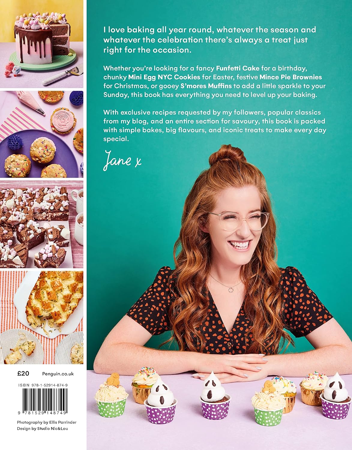 Jane's Patisserie Celebrate! by Jane Dunn - Hardback baking cookbook back cover with recipe photography