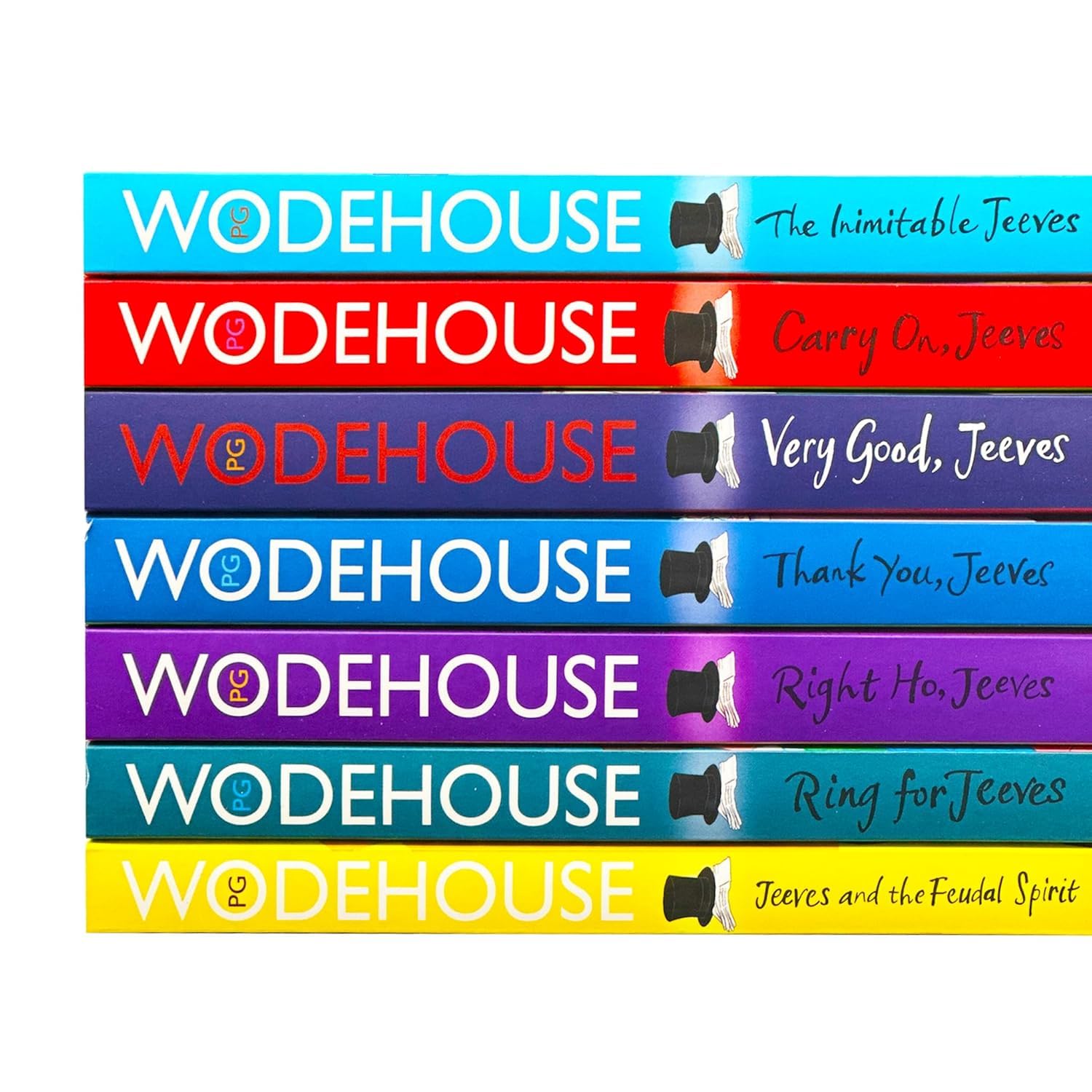 Jeeves and Wooster Series by P.G. Wodehouse 7 Book Paperback Collection Set showing book spines