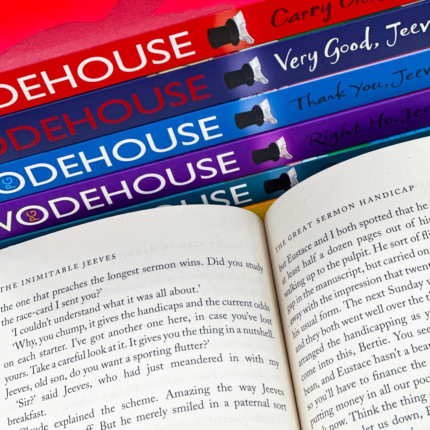 Jeeves and Wooster Series by P.G. Wodehouse 7 Book Paperback Collection Set stacked paperback books