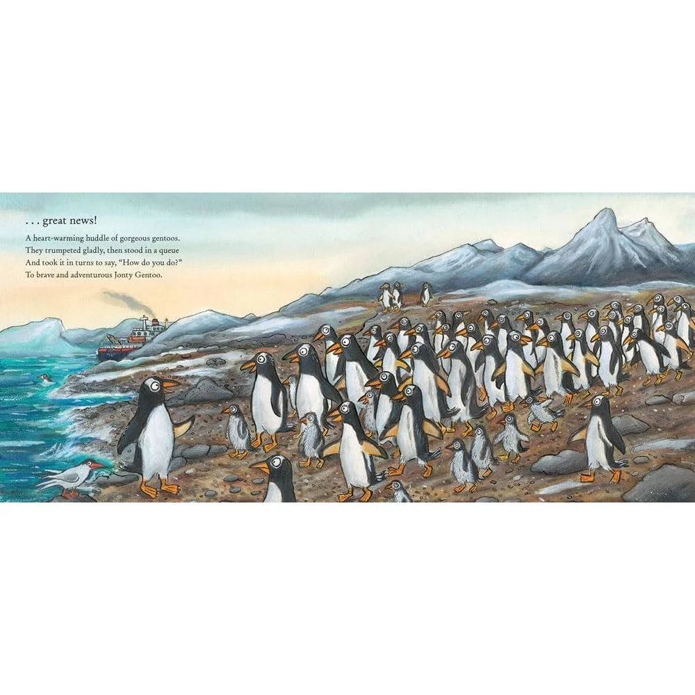 Jonty Gentoo penguin friends and wildlife illustration, hardback picture book
