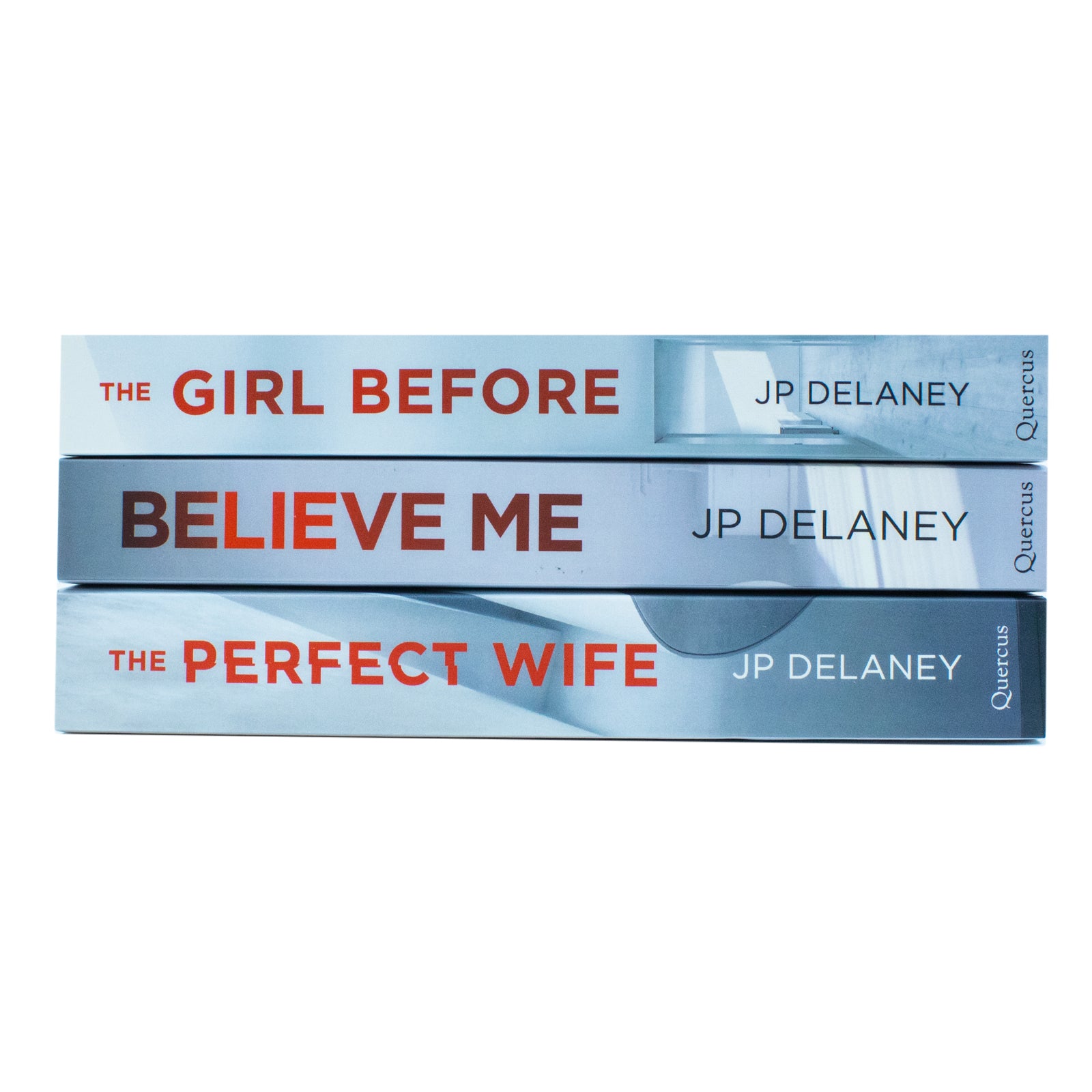 JP Delaney 3 Books Collection Set paperback books stacked - The Girl Before, Believe Me & The Perfect Wife