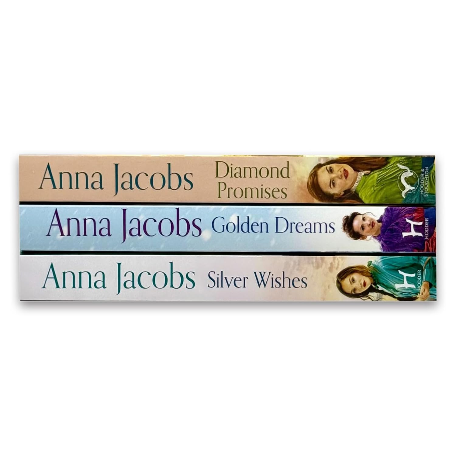 Silver Wishes, Golden Dreams and Diamond Promises paperback covers - Jubilee Lake series by Anna Jacobs