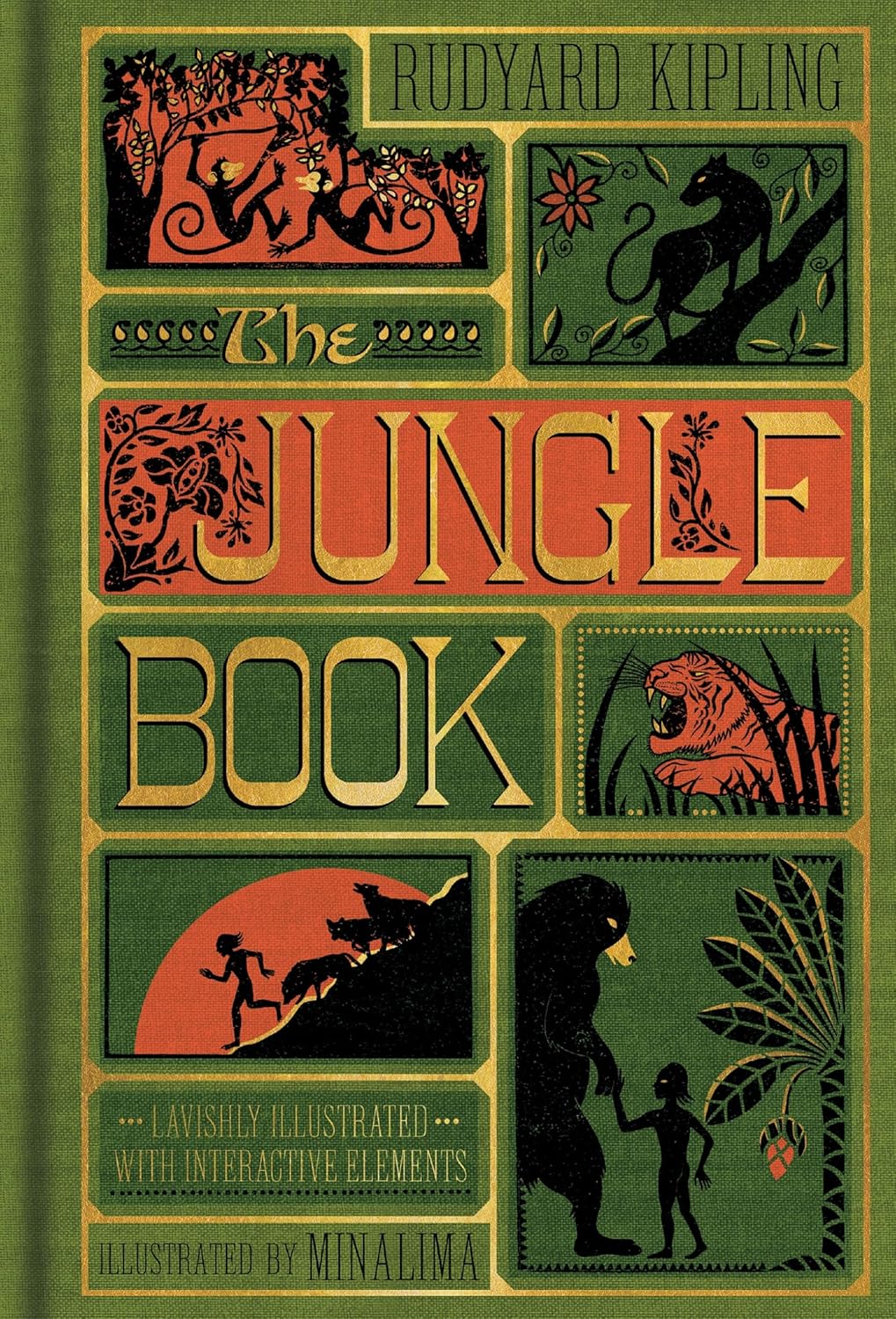 The Jungle Book MinaLima Edition hardback interior showing four-colour illustrations and pop-up interactive design