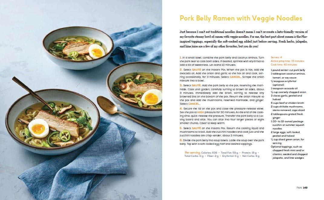 Keto in an Instant by Jen Fisch - paperback back cover with recipe details