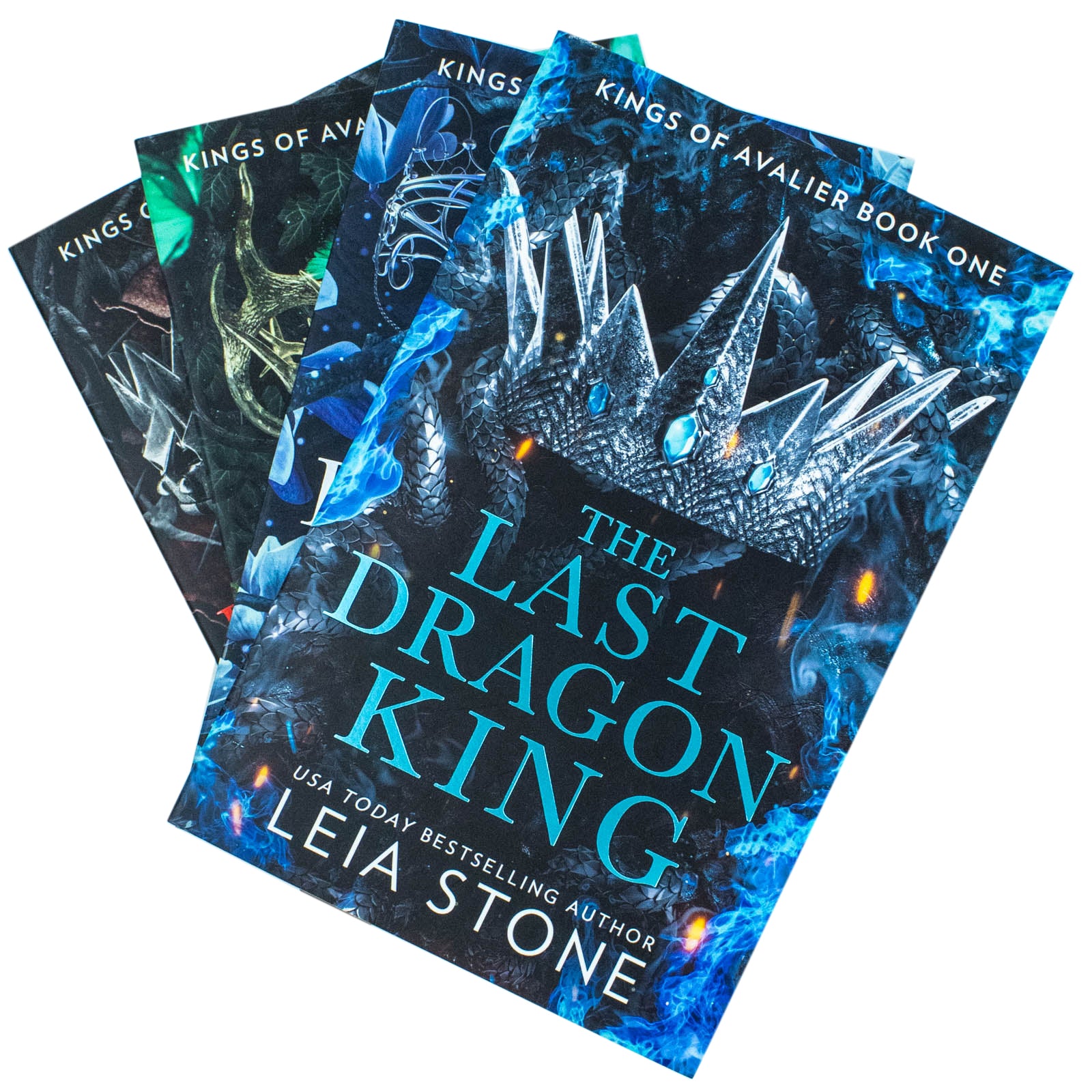 Kings of Avalier paperback book set by Leia Stone - close up of book spines and covers