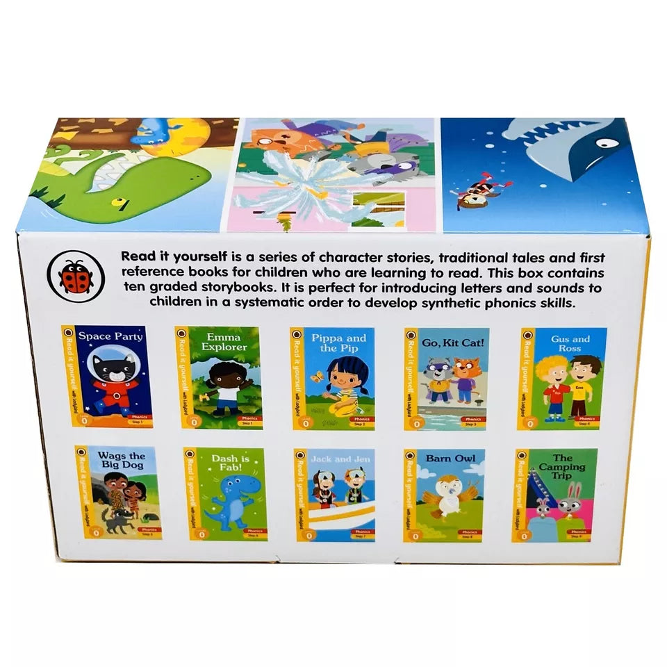 Back of the Ladybird Read It Yourself Level 0 Tuck Box showing ISBN and set details