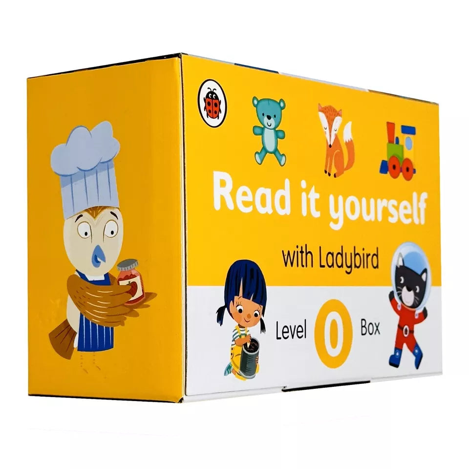 Inside the Ladybird Read It Yourself Level 0 Tuck Box showing all 10 paperback storybooks