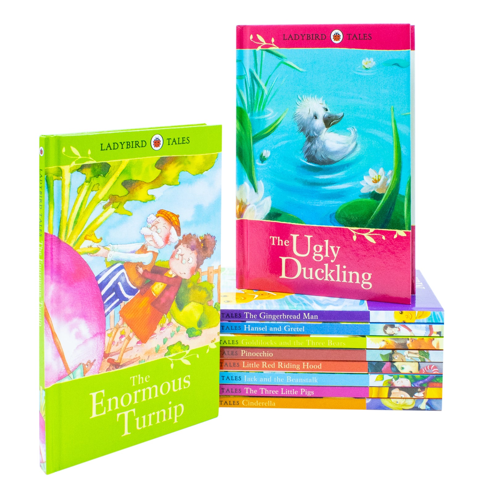 Ladybird Tales Classic Collection hardback box set open showing Pinocchio and The Enormous Turnip