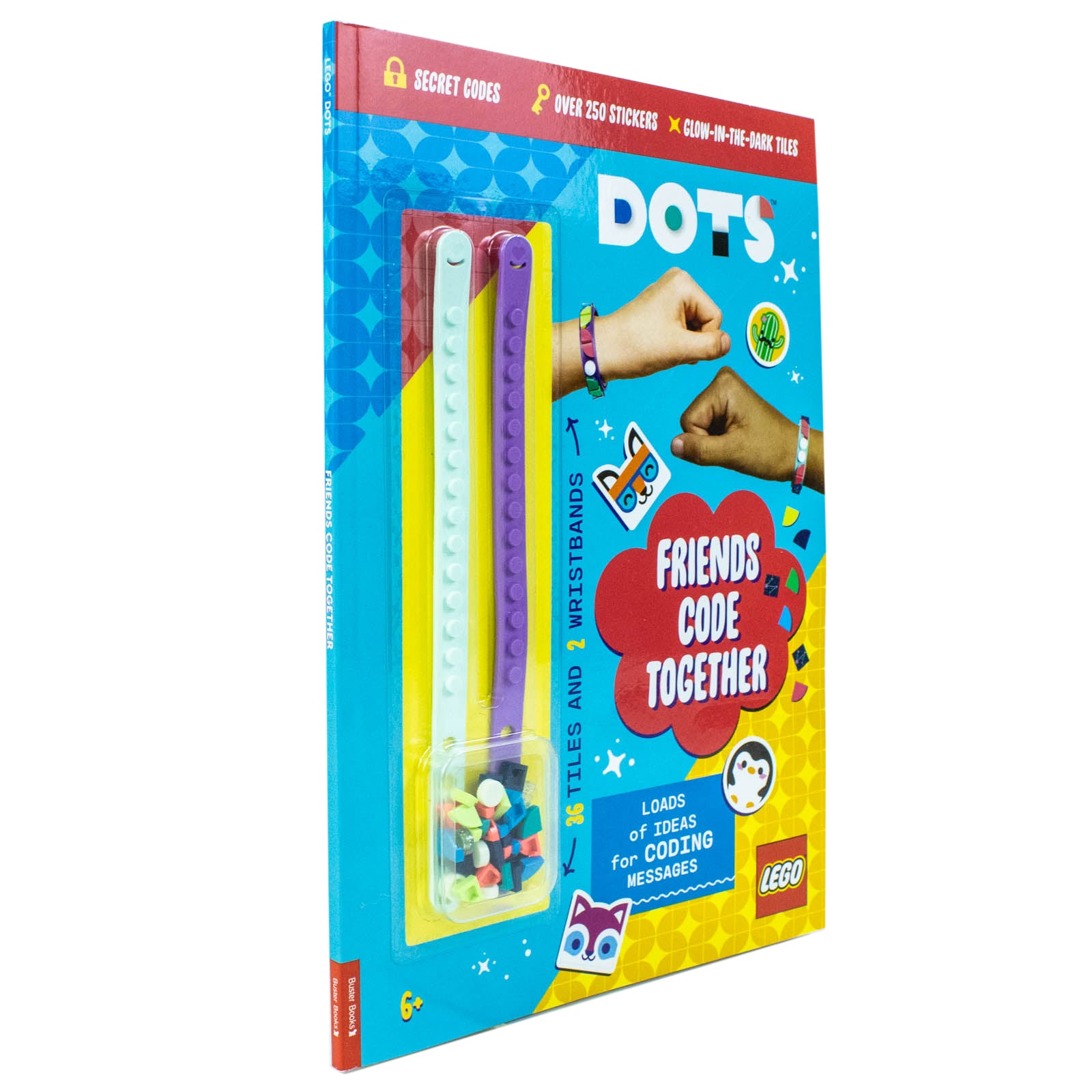 LEGO® DOTS®: Friends Code Together wristbands and stickers included with the activity book