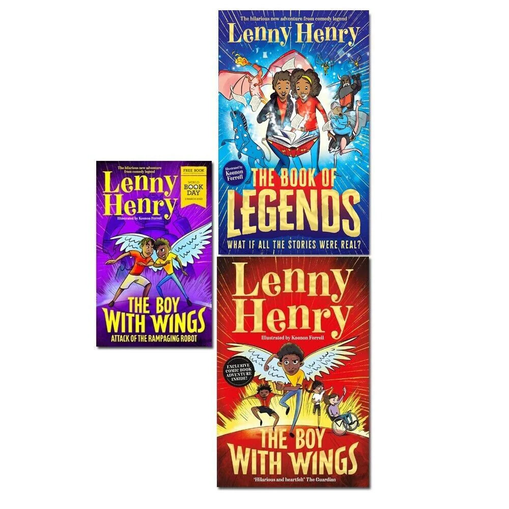 Lenny Henry 3 Book Collection Set - The Boy With Wings and The Book of Legends Paperback Fiction Books for Ages 9-12