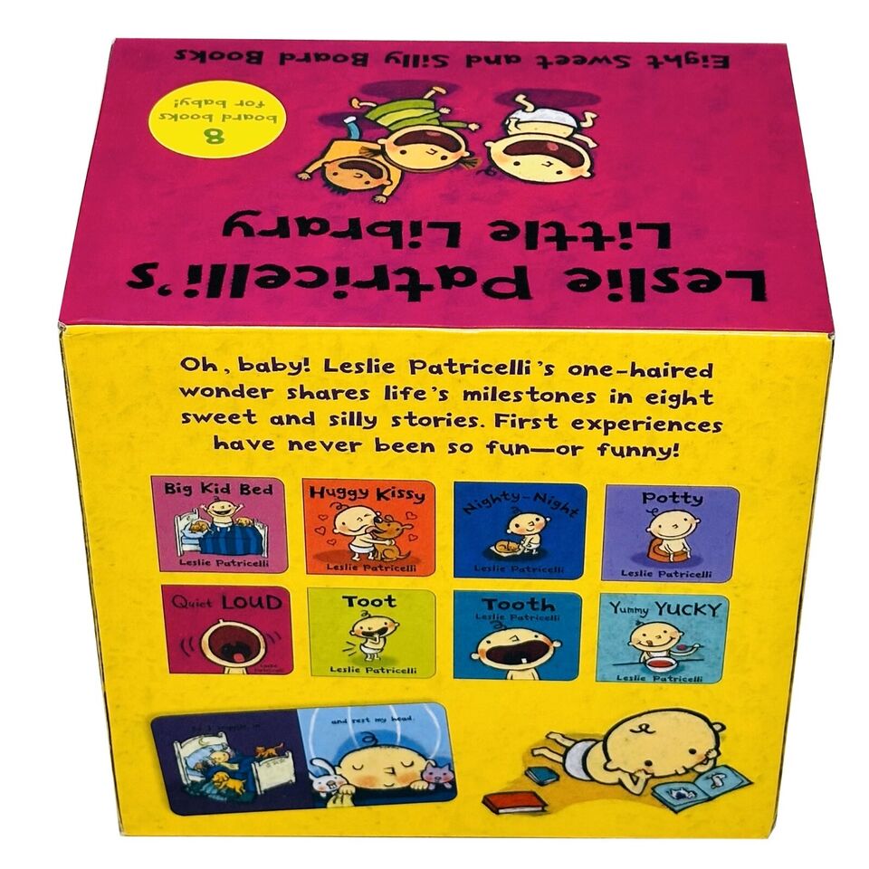 Inside pages of a Leslie Patricelli board book from the Little Library collection showing bright toddler illustrations