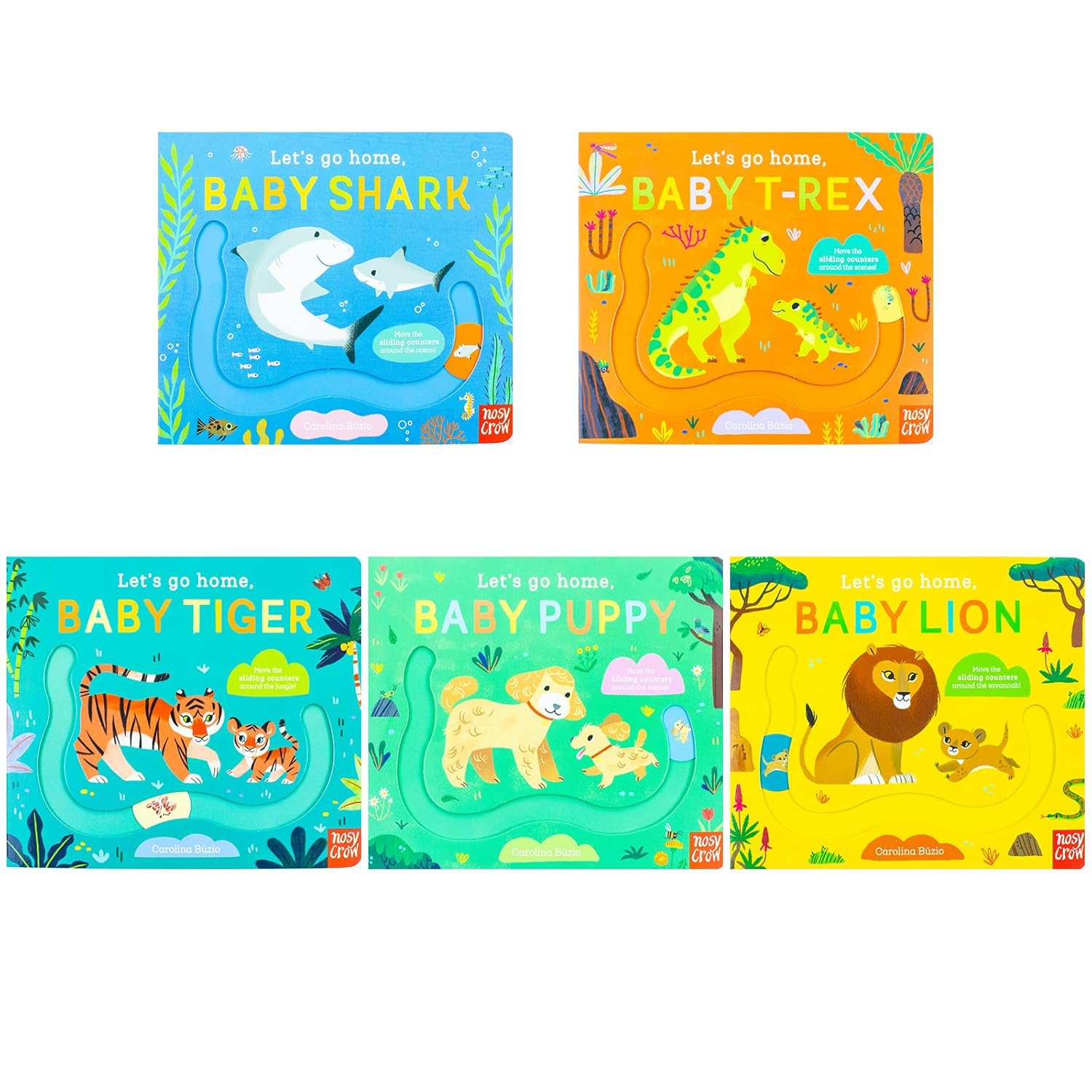 Let's Go Home board book collection set open pages showing baby animal characters