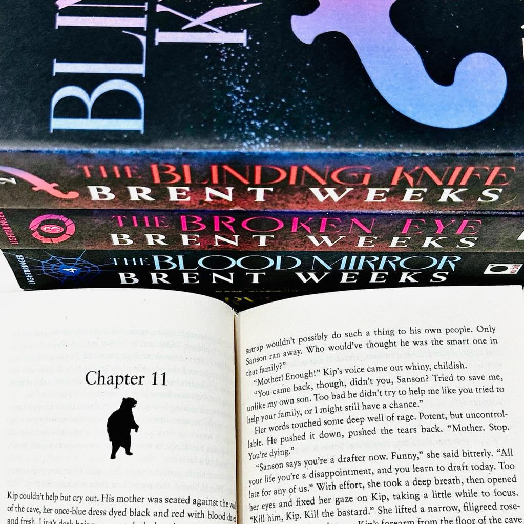 Lightbringer Series paperback book set by Brent Weeks - The Broken Eye and Blood Mirror covers