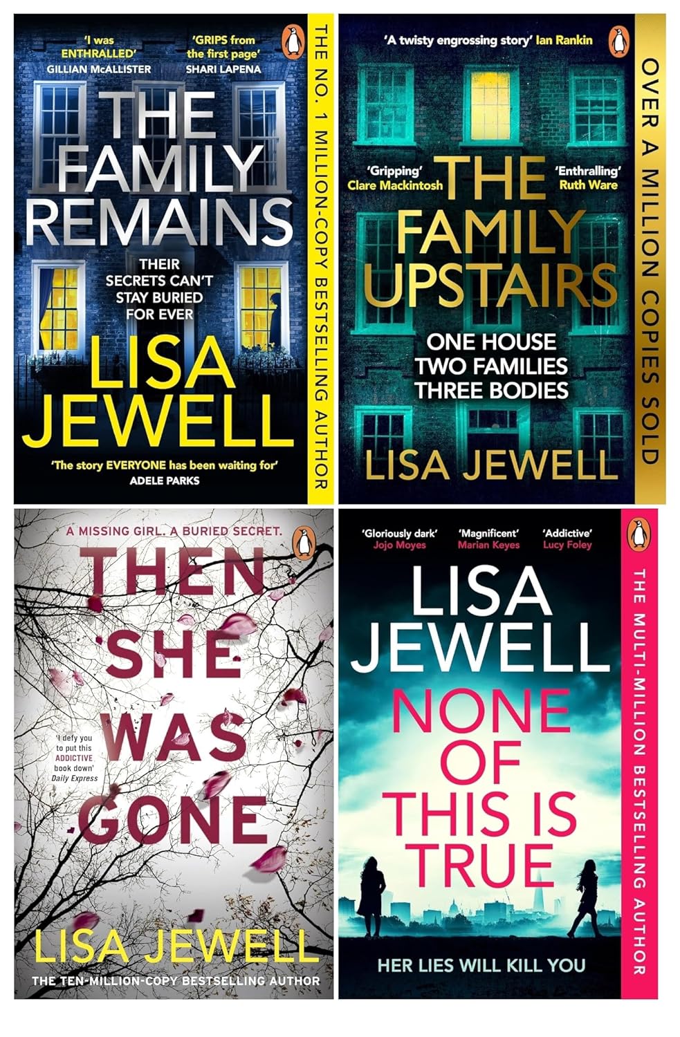 Lisa Jewell 4 Books Collection Set paperback front cover - None of This Is True, The Family Upstairs, The Family Remains, Then She Was Gone