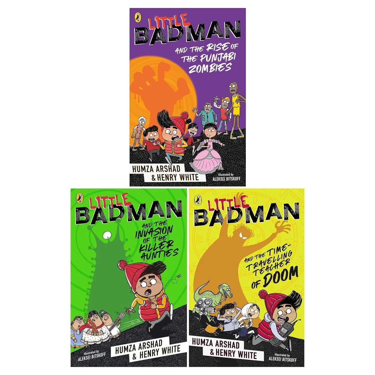 Little Badman Collection 3 Books Set by Humza Arshad and Henry White - Time-travelling Teacher of Doom, Invasion of the Killer Aunties, Rise of the Punjabi Zombies - Paperback for Ages 9-12