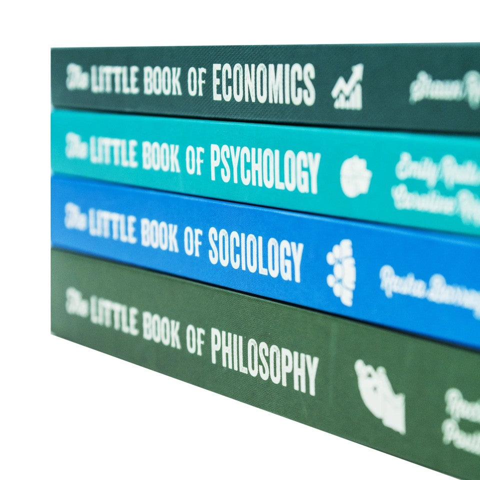 Back covers of the Little Book Philosophy Sociology Economics Psychology paperback set