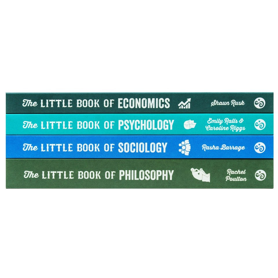 Little Book 4 Book Collection Set spines showing Philosophy Sociology Economics Psychology paperback titles
