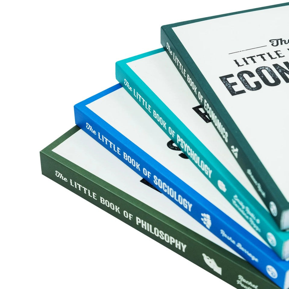 Stacked Little Book set of Philosophy Sociology Economics and Psychology paperback books for curious minds