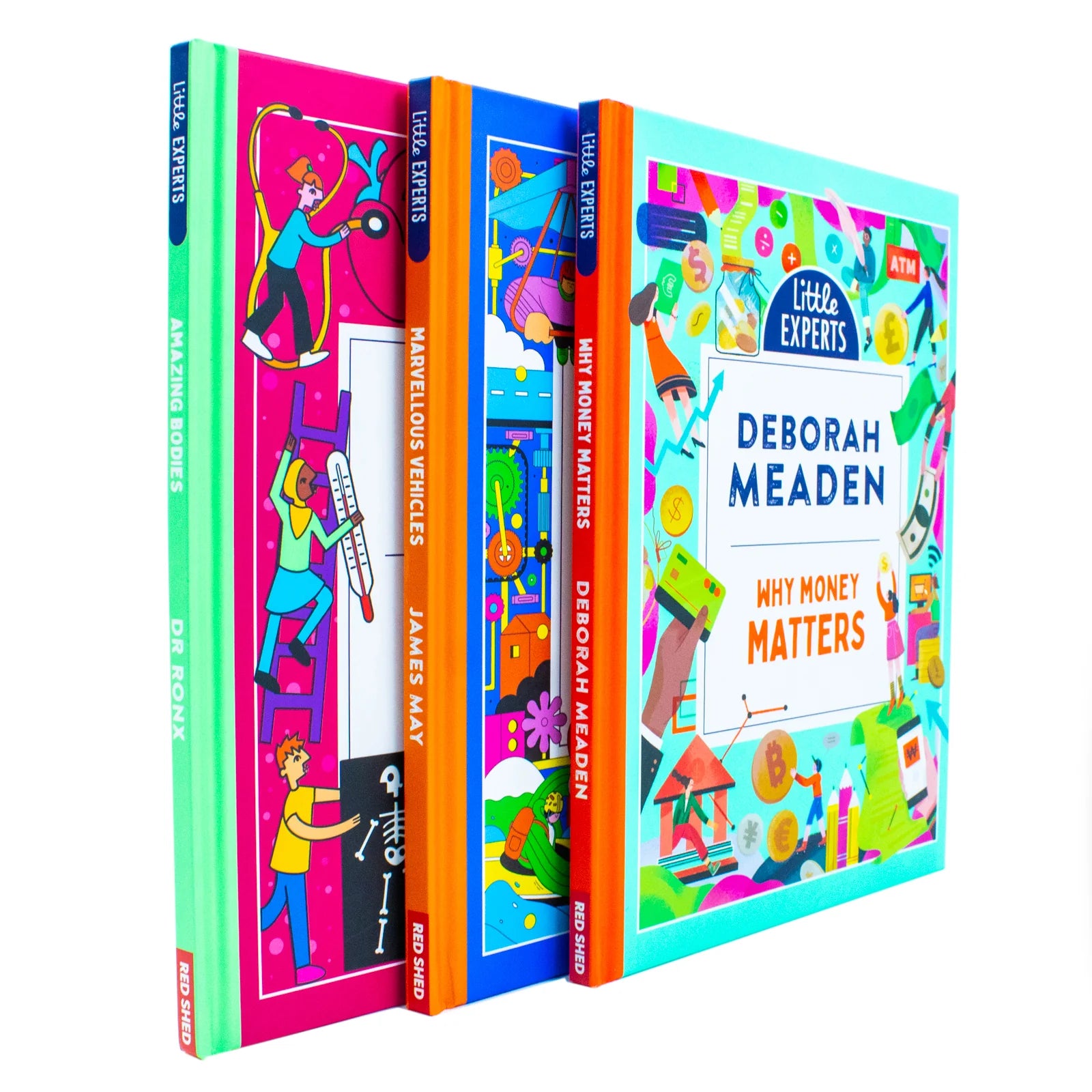 Little Experts collection hardback set showing Marvellous Vehicles, Amazing Bodies and Why Money Matters covers