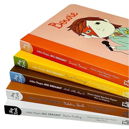Little People, Big Dreams Series 3 board book set showing five individual titles - David Bowie, David Attenborough, Martin Luther King Jr, Mahatma Gandhi, Stephen Hawking