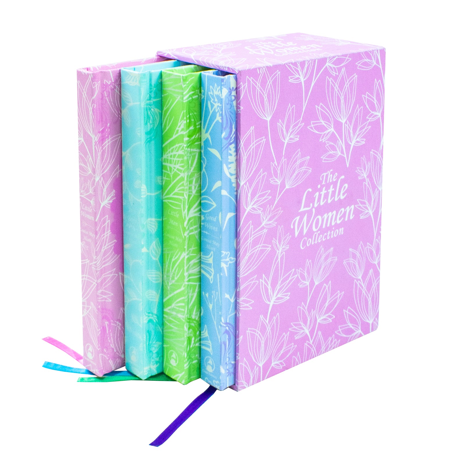 Spines of the Little Women hardback 4 book collection set, classic fiction by Louisa May Alcott
