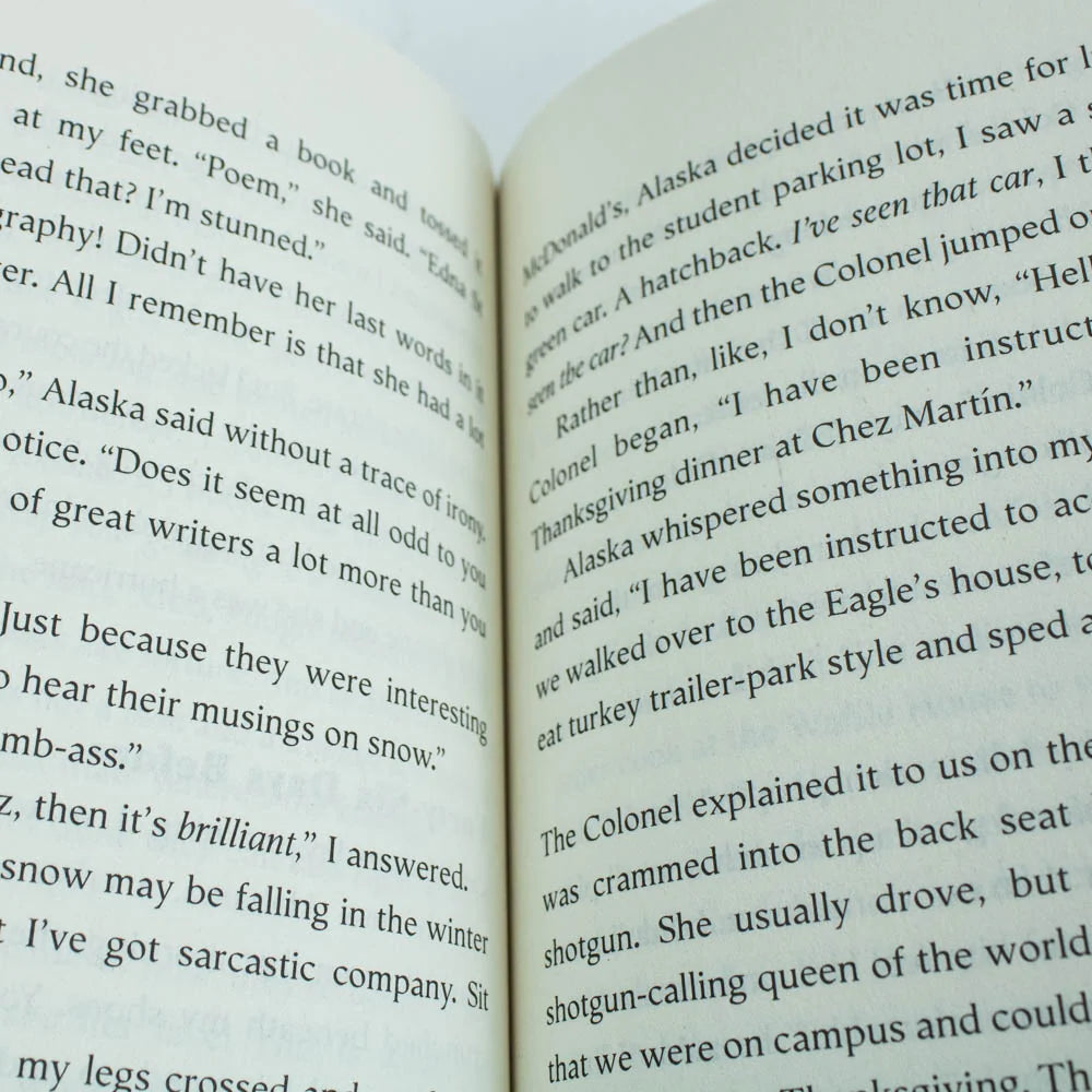 Looking for Alaska by John Green - paperback edition detail image showing pages