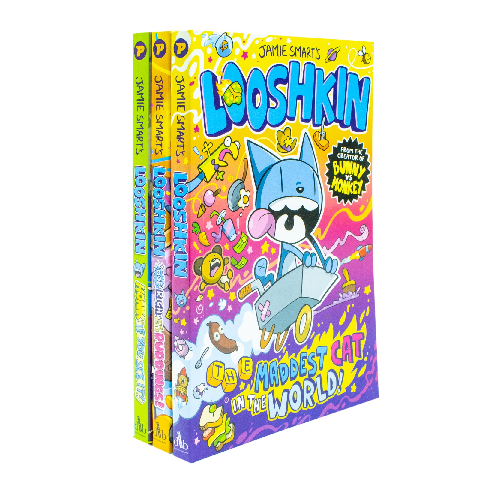 Looshkin 3 Books Collection Set by Jamie Smart - Honk If You See It!, Oof! Right in the Puddings! and The Maddest Cat in the World - Paperback for Ages 7-9