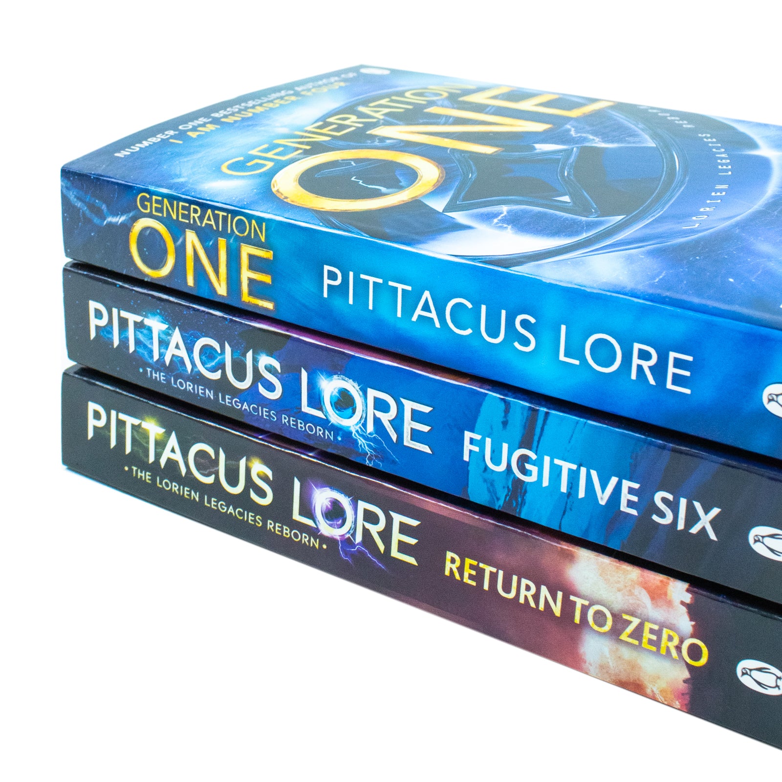 Lorien Legacies Reborn Series Paperback Books by Pittacus Lore - Generation One, Fugitive Six, Return to Zero Covers