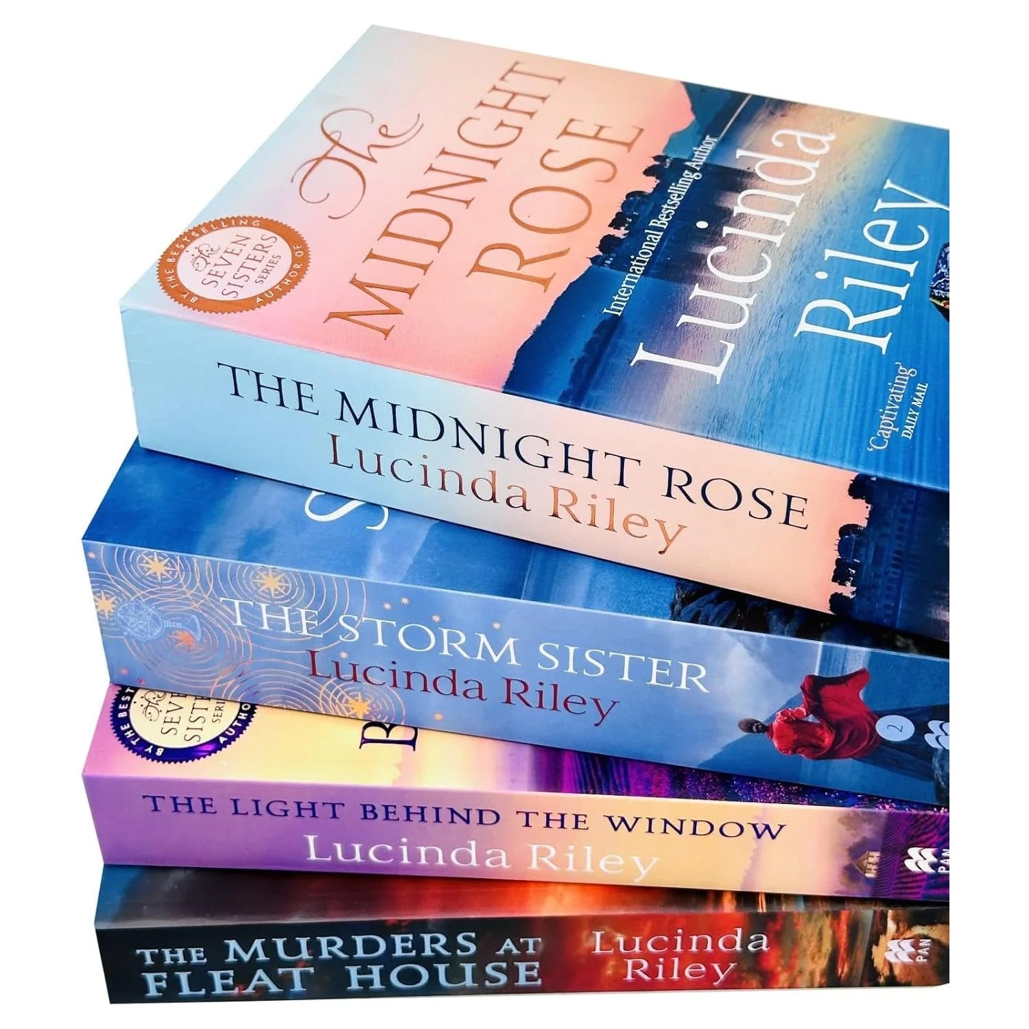 The Storm Sister by Lucinda Riley paperback cover, Seven Sisters series, part of the 4 book collection set