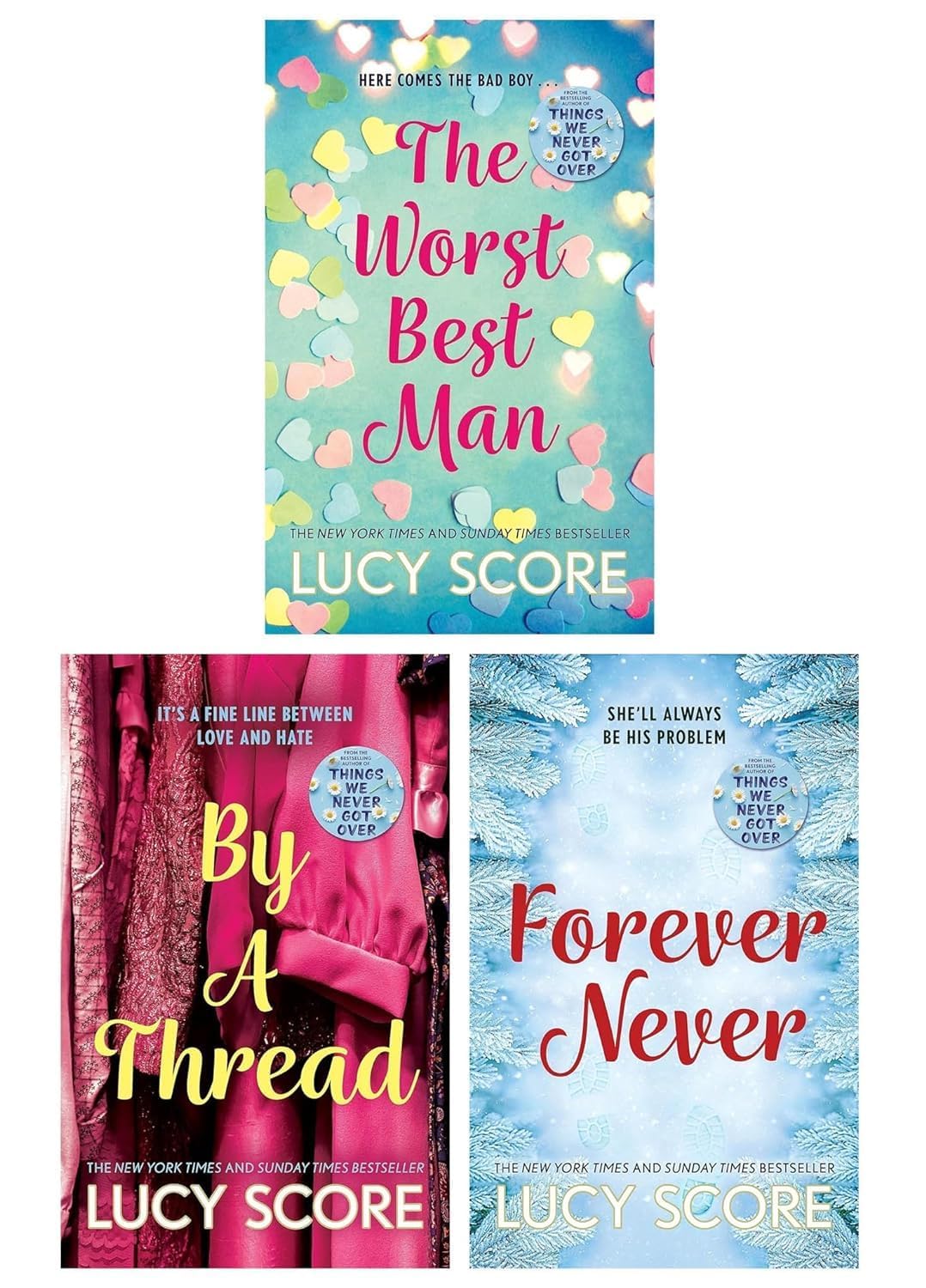 Lucy Score Collection 3 Books Set paperback - The Worst Best Man, By a Thread and Forever Never contemporary romance box set