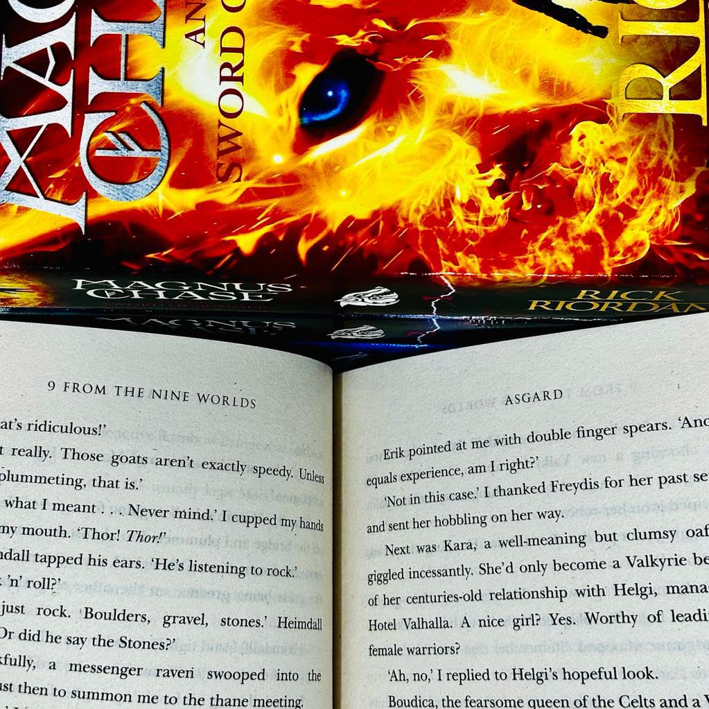 Magnus Chase and the Gods of Asgard 4 book collection set spines by Rick Riordan - young adult fantasy paperback