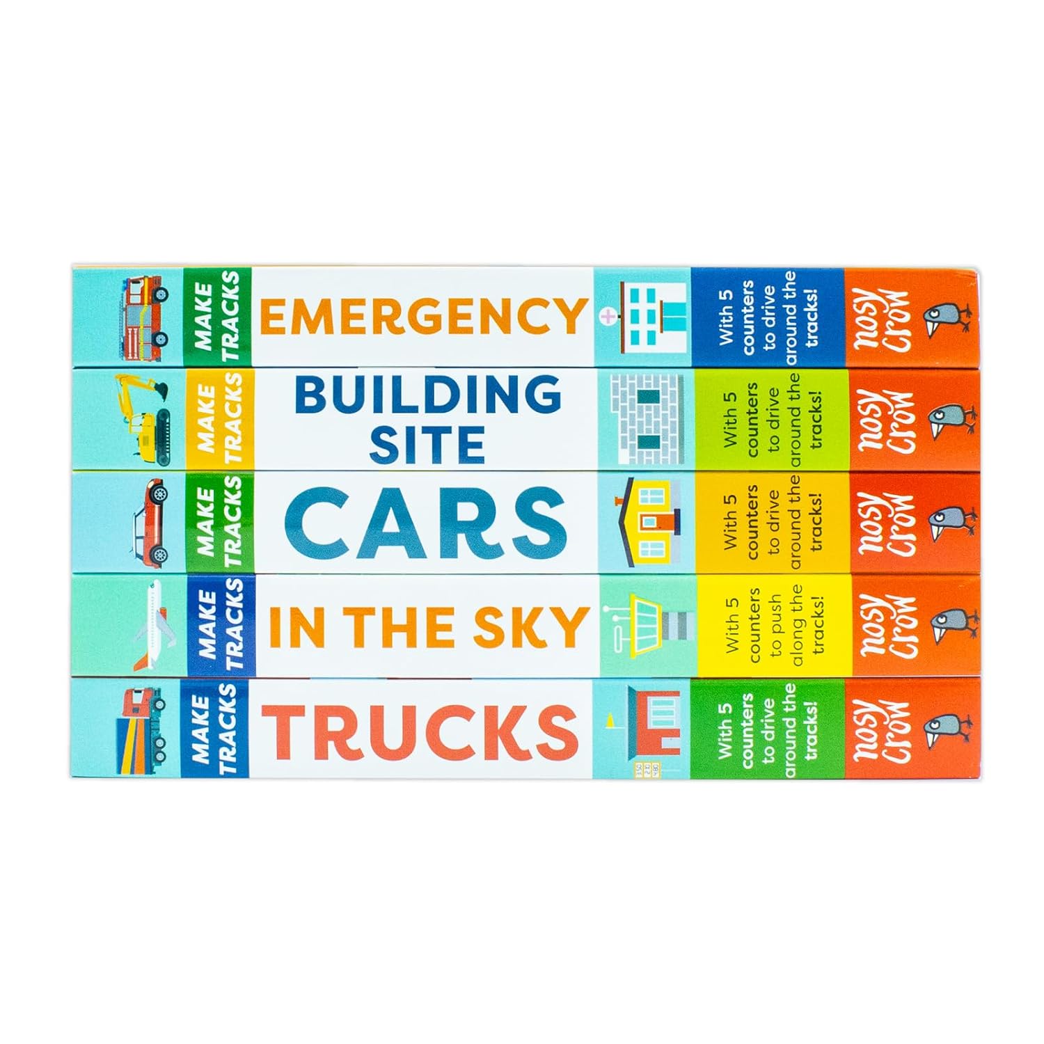 Make Tracks Emergency and Building Site board books from the 5 book collection set illustrated by Johnny Dyrander