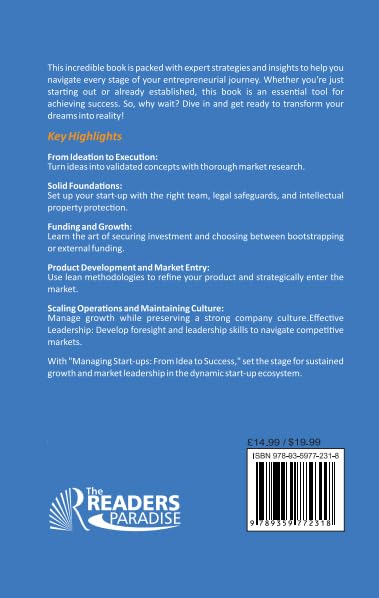 Managing Business Start-Ups by V.K.Stevin - key highlights page, paperback business start-up guide