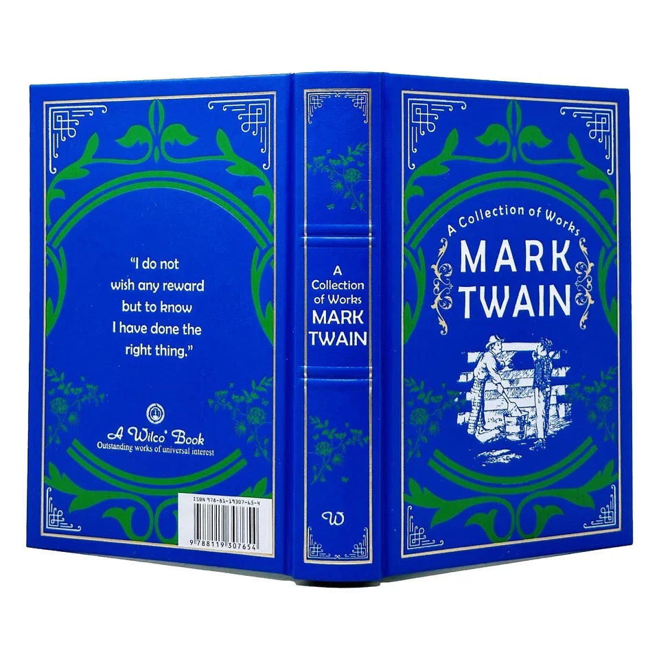 Mark Twain Collection of Works deluxe leather-bound edition open pages showing print layout