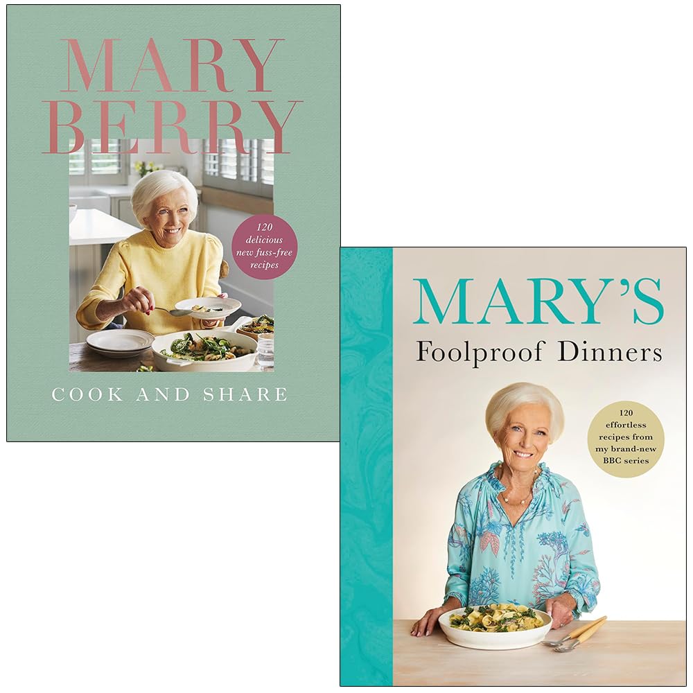 Mary Berry 2 Books Collection Set hardback cover featuring Cook and Share and Mary's Foolproof Dinners cookbooks