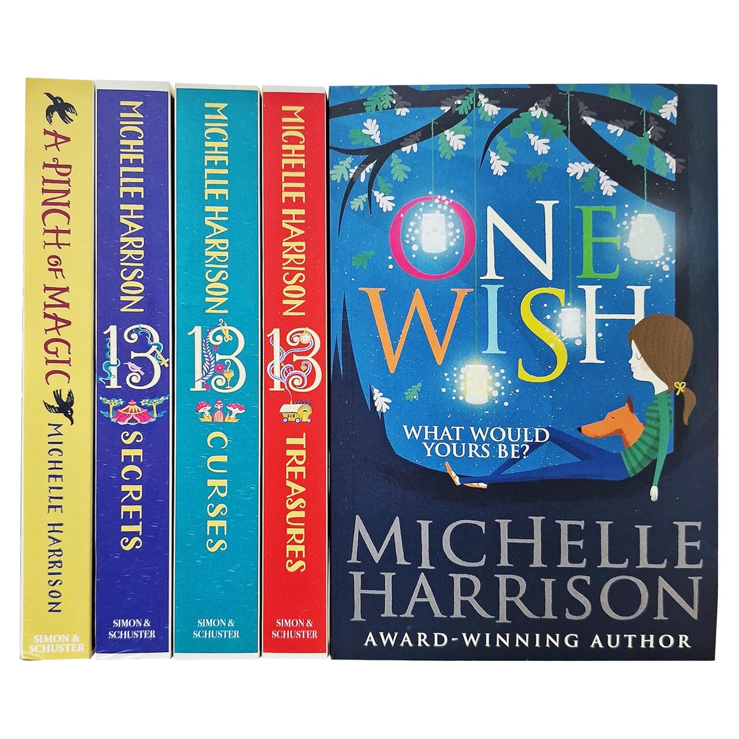 Michelle Harrison 5 Book Collection Set paperback cover featuring One Wish, The Thirteen Treasures, The Thirteen Curses, The Thirteen Secrets and A Pinch of Magic, ages 9-12