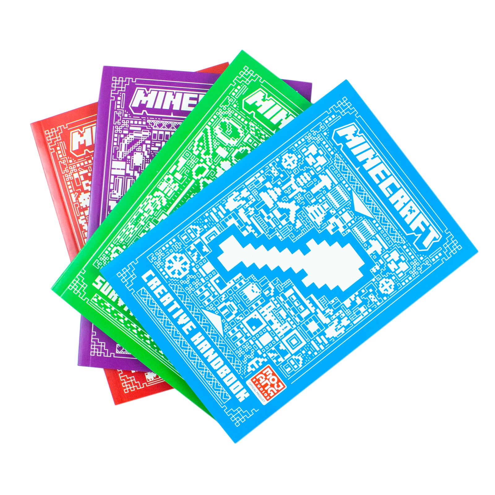 Minecraft Handbook Collection 4 Books Set back cover showing Combat Creative Survival Redstone handbooks