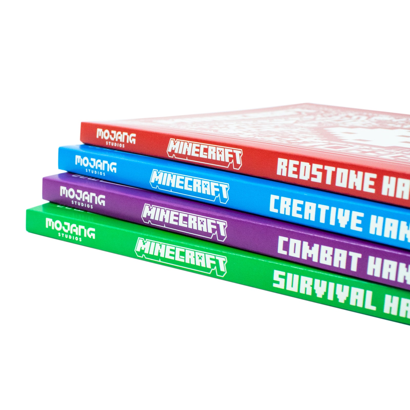 Minecraft Handbook Collection 4 Books Set spines showing Combat Creative Survival Redstone titles
