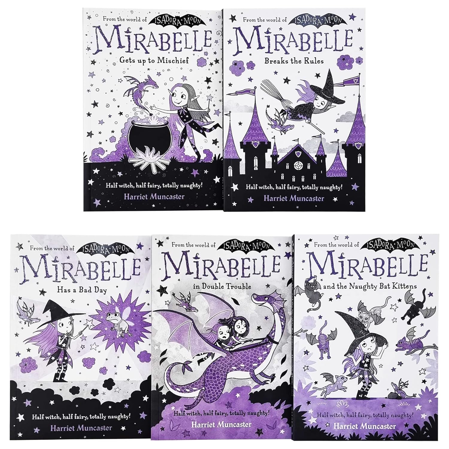 Mirabelle and the Naughty Bat Kittens paperback book cover, part of the Harriet Muncaster Mirabelle 5 book set for ages 5-7