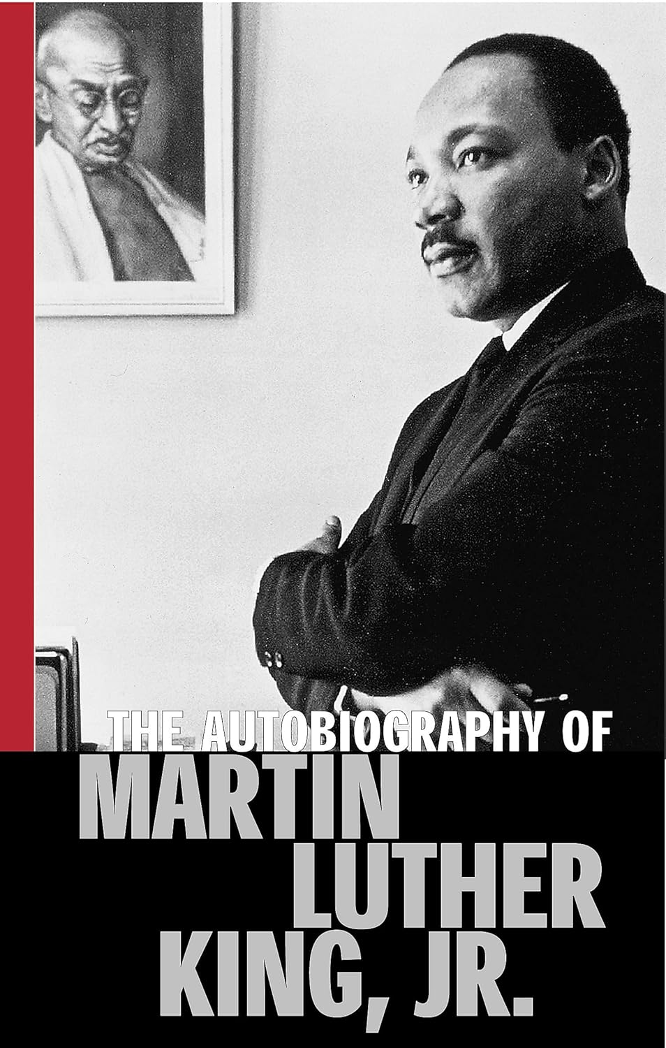 Close up of Martin Luther King Jr and Nelson Mandela autobiography paperback book set spines