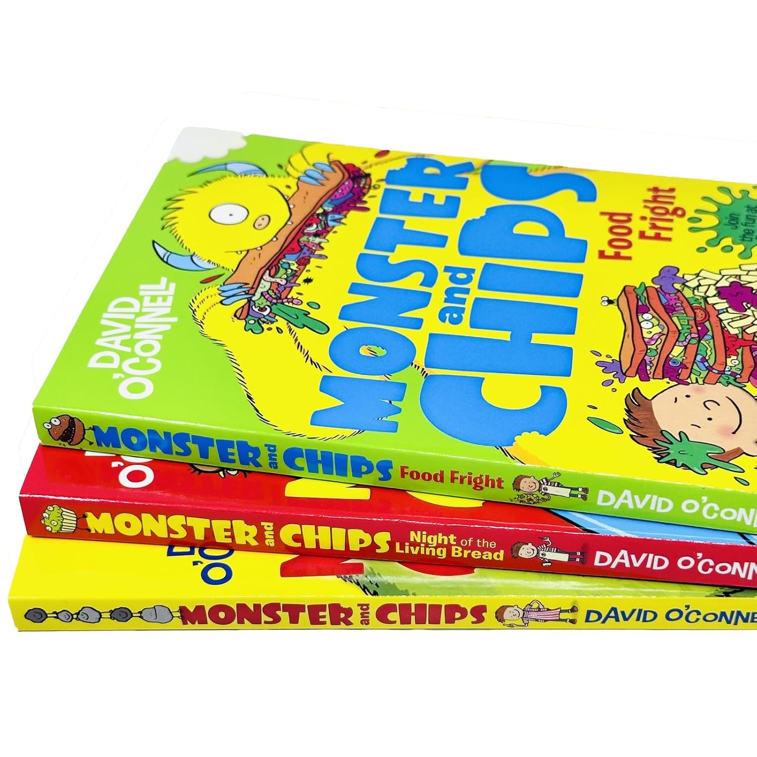 Monster and Chips 3 book paperback set by David O'Connell showing all titles in the series