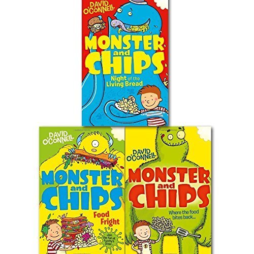 Monster and Chips book 1 paperback cover by David O'Connell, ages 7-9 chapter book
