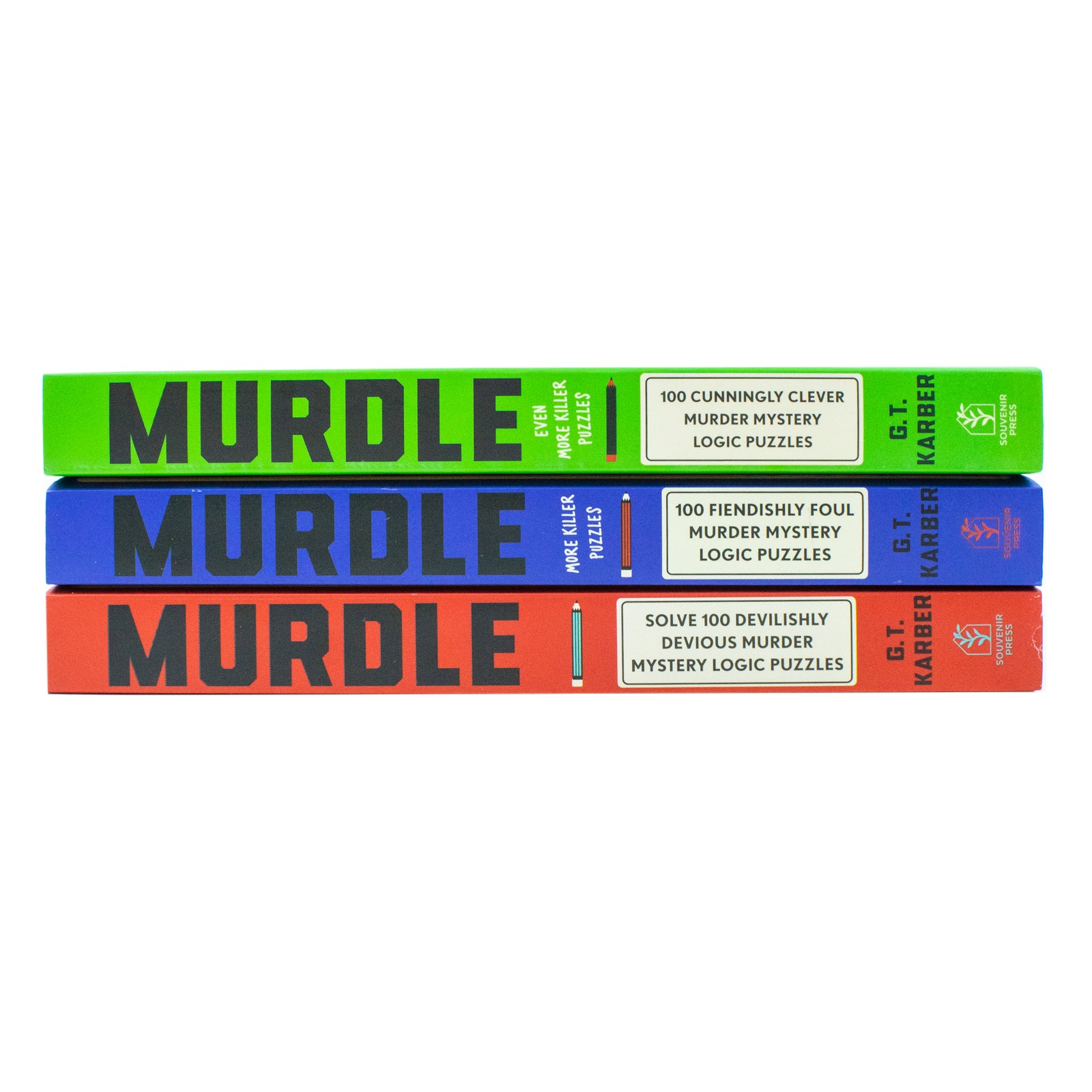 Front covers of the Murdle Puzzle Series 3 book paperback collection by G. T. Karber