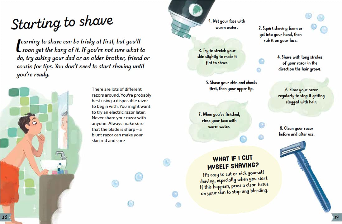 A Boy's Guide to Growing Up by Anita Ganeri - illustrated inside pages showing puberty guidance for boys