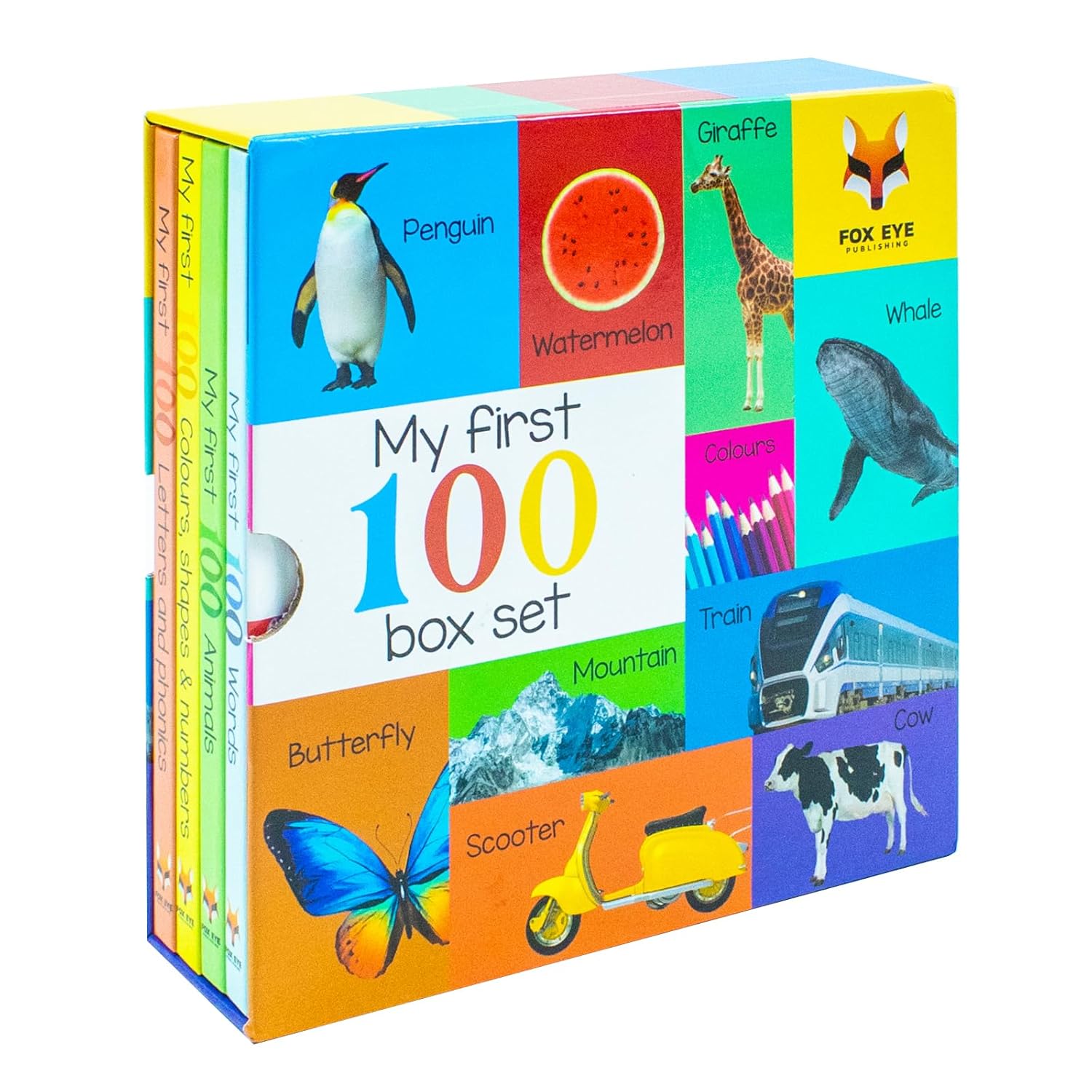 My First 100 Words box set showing all four board books - Words, Animals, Colours, Phonics