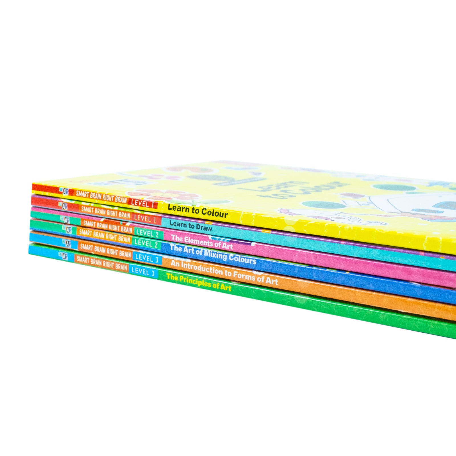 Colourful illustrated pages from My First Arts Library childrens art education book set by Swayam Ganguly