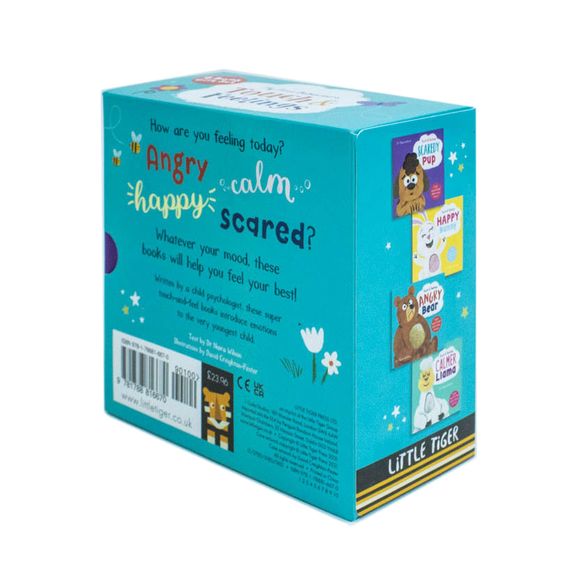 Illustrated pages from the My First Behaviours Touch & Feelings board book set by Dr Naira Wilson