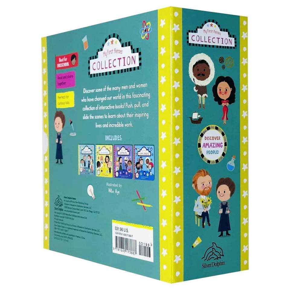 My First Heroes Explorers board book by Nila Aye - interactive push pull slide book for preschoolers